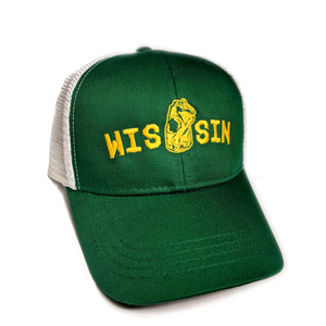 WIS[]SIN, Green, Gold, Snapback, Trucker Hat