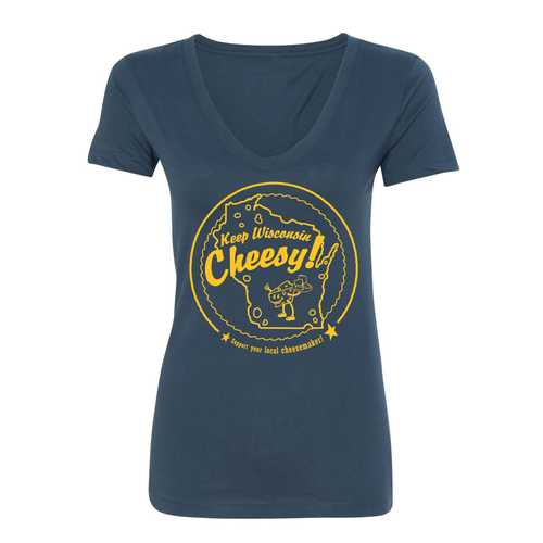 Keep Wisconsin Cheesy, Ladies', V-neck, Navy, T-shirt